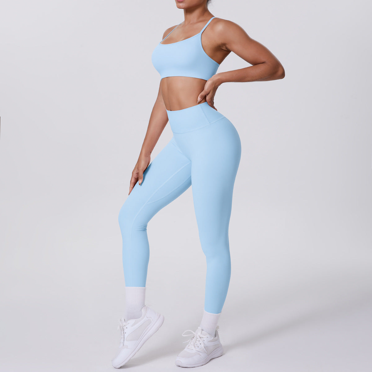 Nude Feel No Embarrassment Line Sports Trousers Sexy Shoulder Strap Beauty Back Running Fitness Pants Yoga Clothes Set