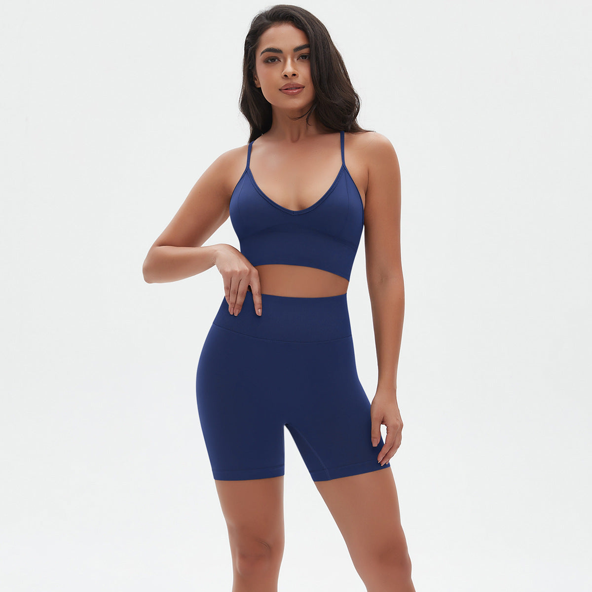 Spaghetti Strap Bra Shorts Suit-Dark Blue