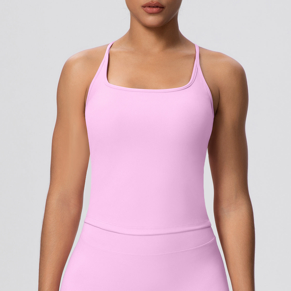 Solid Color Spaghetti Strap H Shaped Beauty Back Yoga Vest Chest Pad Casual Tight Sports Quick Drying Workout Top