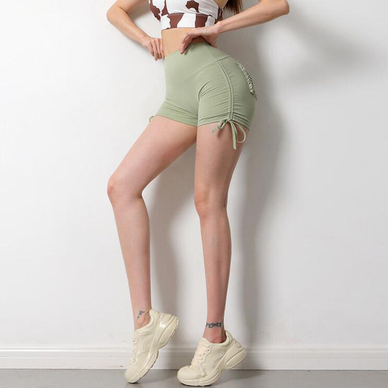 Lace up High Waist Track Shorts Women Summer Hip Raise Skinny Elastic Running Pocket Yoga Pants Pants