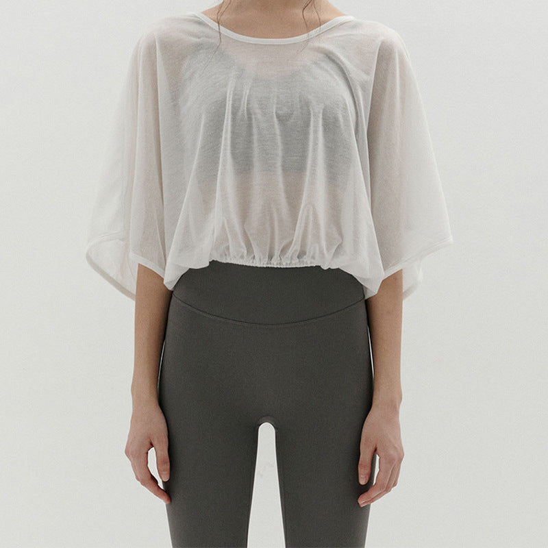 Sports Blouse Tencel Lightweight Breathable Running Sun Protection Clothing Summer Ice Silk Loose Short Backless Quick Drying Yoga Clothes