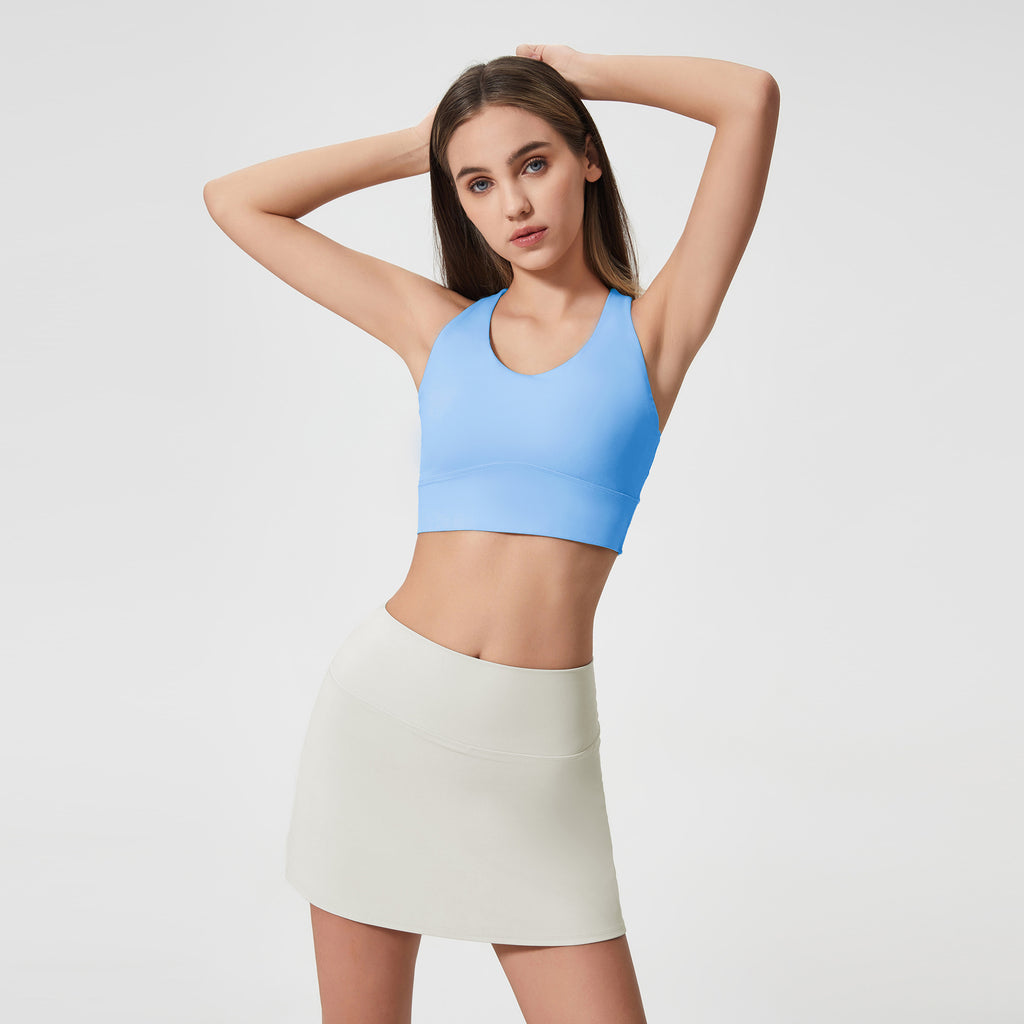 Soutien-gorge de yoga dos nu échancré et sculpté, ultra-résistant et antichoc, effet seconde peau, sous-vêtement de sport pour femme.