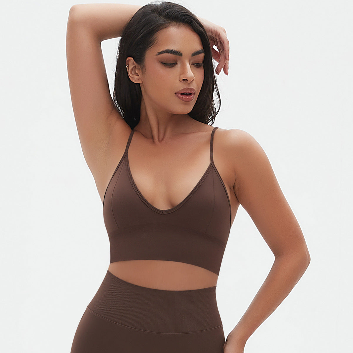 Débardeur de yoga sans coutures en maille à séchage rapide, couleur unie, dos mis en valeur, soutien-gorge de sport professionnel pour l'extérieur, la course à pied et l'entraînement.