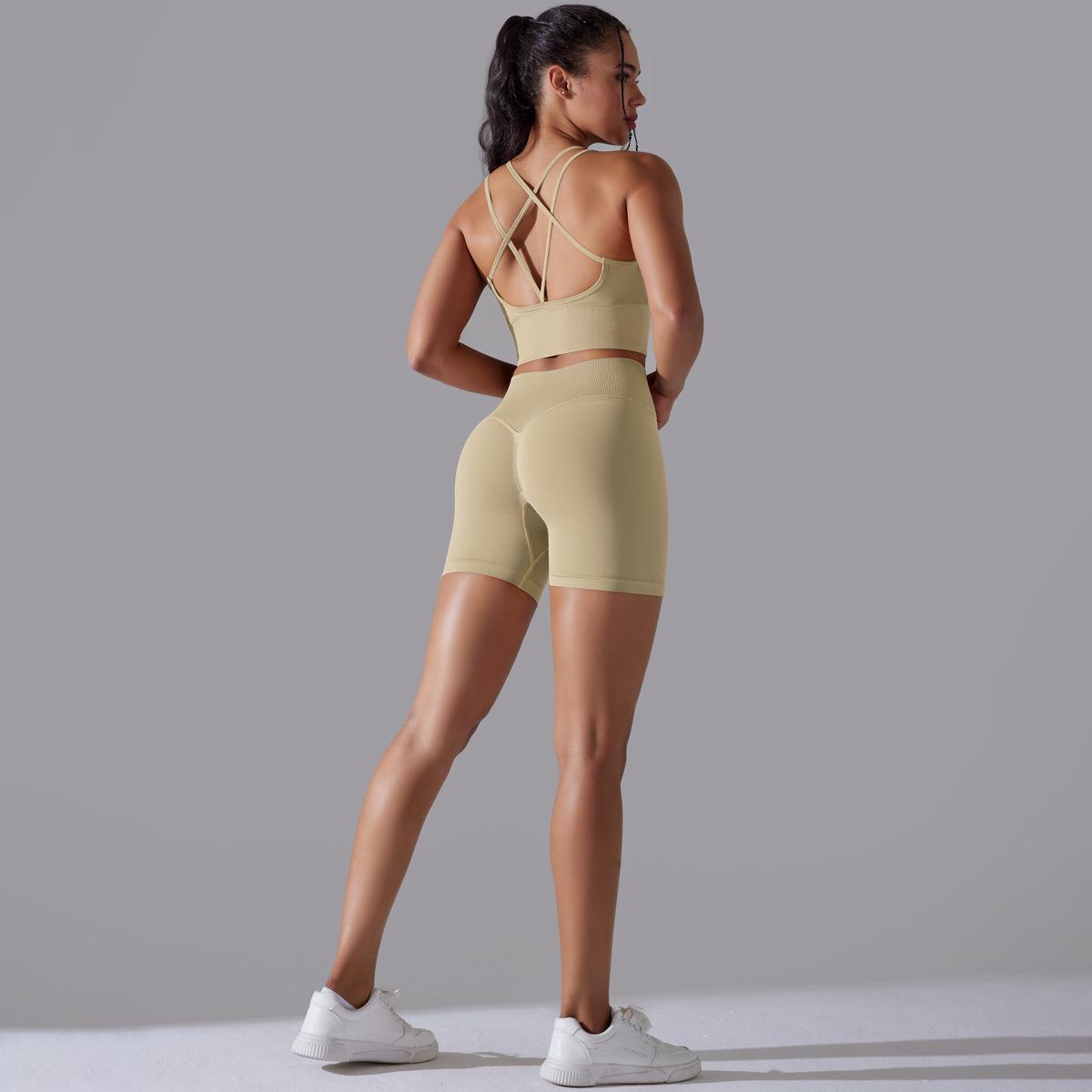 Cross Bra Shorts Suit-Light Camel
