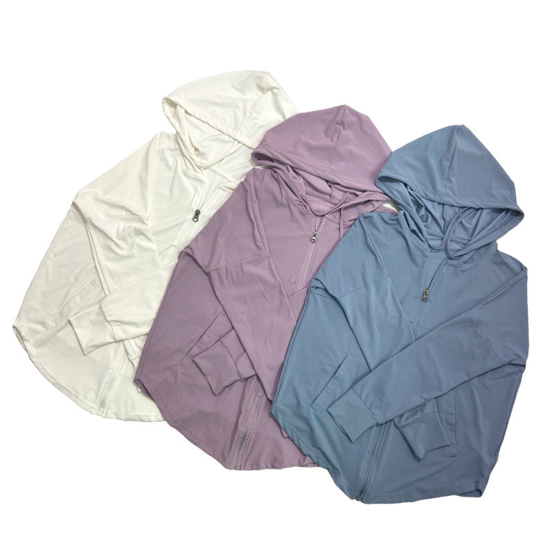 Long Sun-Proof Workout Clothes Women Mesh Breathable Long-Sleeved Blouse Loose Casual Sports Running Zipper Jacket