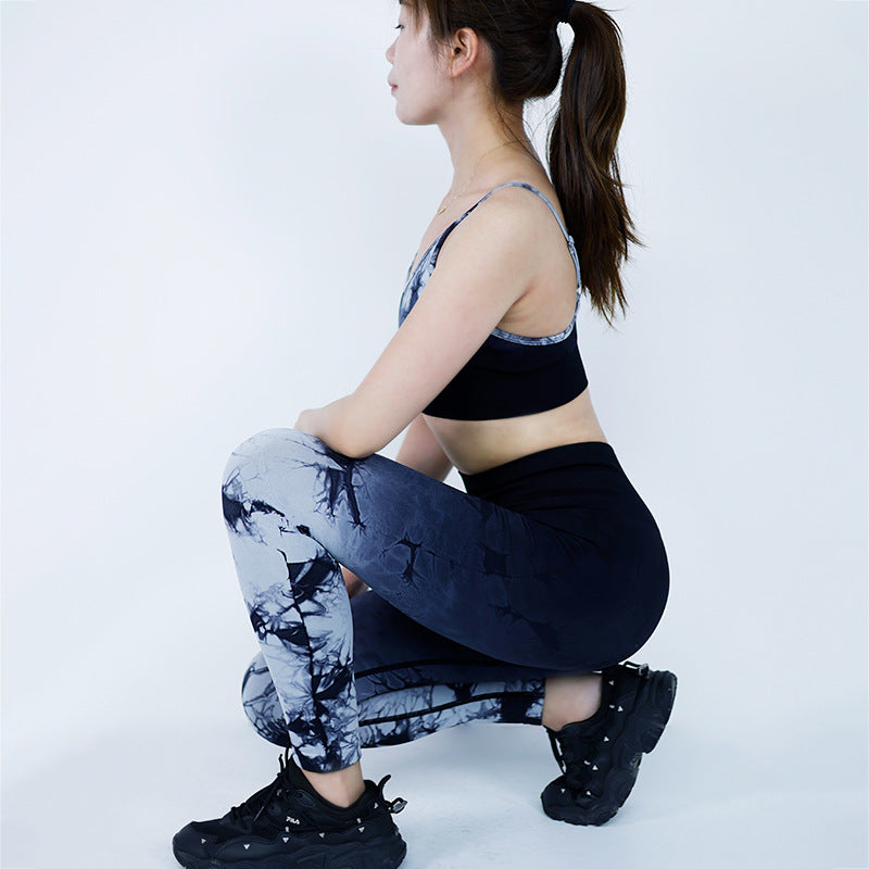 Seamless Tie Dye Yoga Suit Summer Workout Top Sports Bra High Waist Hip Lift Violently Sweat Yoga Pants