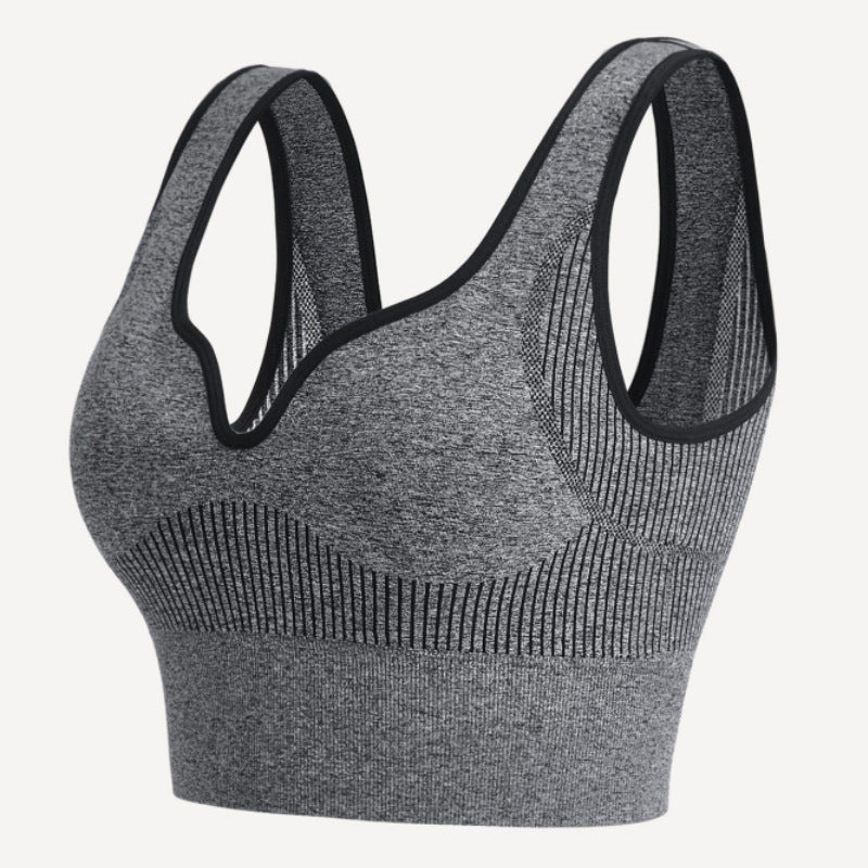 Ropa interior de yoga de punto sin costuras, de secado rápido, transpirable, con espalda de belleza, alta elasticidad, fruncido, sujetador deportivo ajustado para entrenamiento