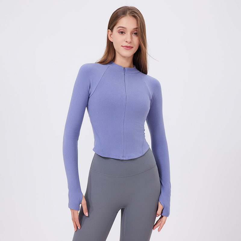 Half Zipper Sportswear Jacket Women Stand Up Collar Slim Fit Warm Slimming Running Training Yoga Fitness Long Sleeved Upper Garment T