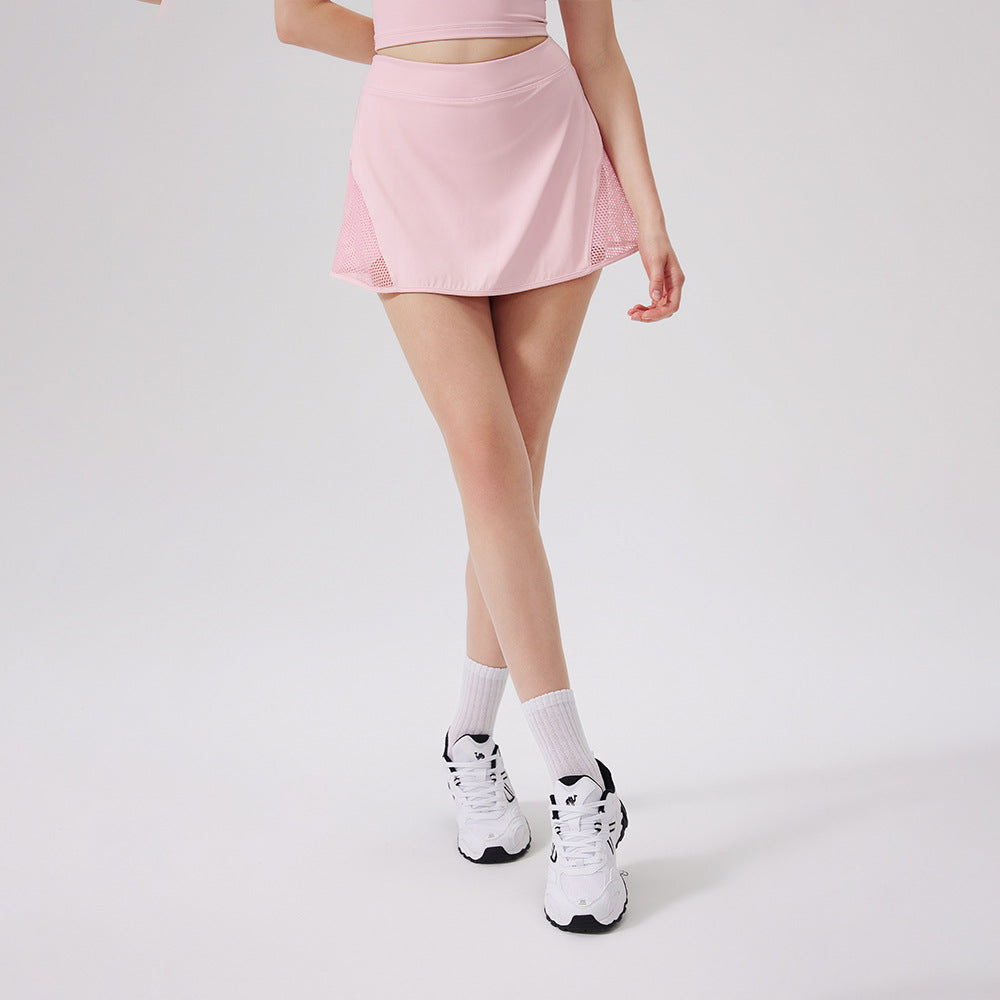 Three Dimensional Mesh Exercise Skirt Nude Feel Yoga Skirts Comfortable Anti Emptied Pantskirt Breathable Hollow Out Cutout Skirt