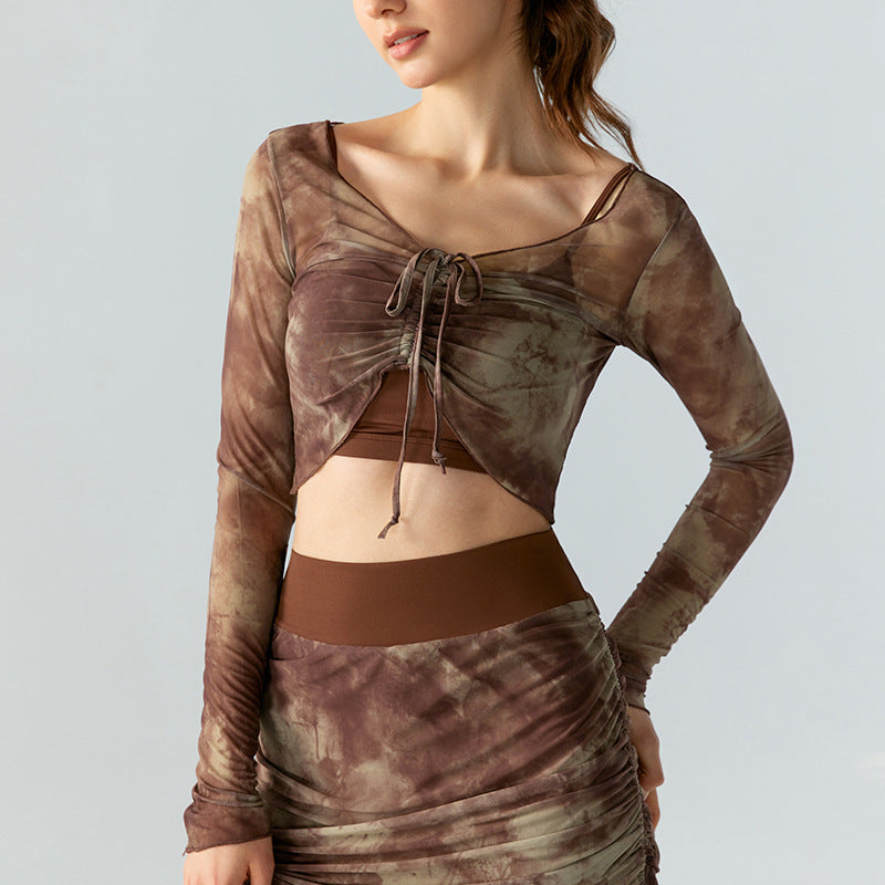 Sexy Sexy Yoga Blouse Women Printed Mesh High Grade Fitness Long Sleeve Loose All Match Sportswear Top