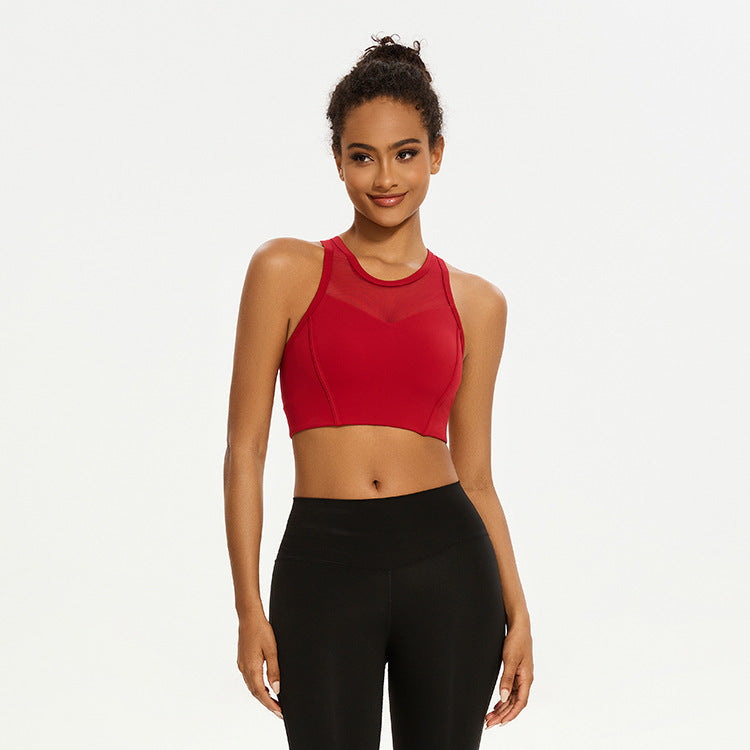 Soutien-gorge de sport respirant et élégant pour la course, le fitness et le yoga, effet deux-pièces, débardeur en maille, vêtements de yoga