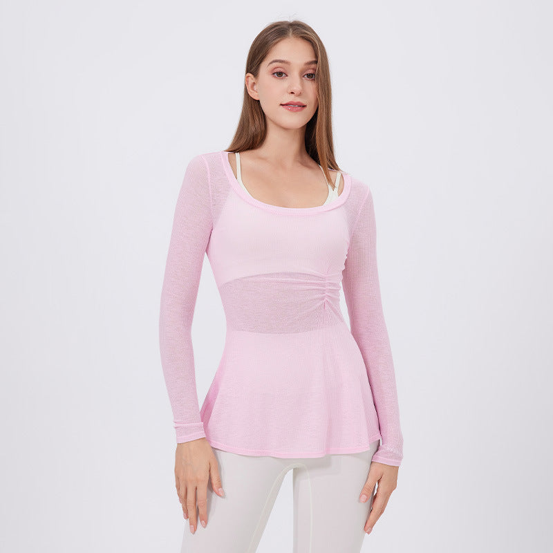 Tight Sports Long Sleeved Top Women round Neck Mid Length Sexy Slim Workout Clothes Internet Celebrity Quick Drying Clothes Yoga T shirt