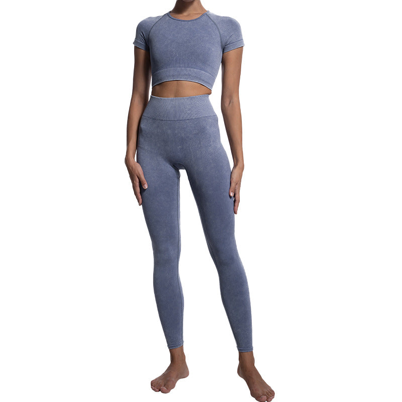 Fitness Clothes Women Autumn Winter Seamless Stone Washed Yoga Clothes Sports Bra Running Trousers Five Pieces Yoga Suit