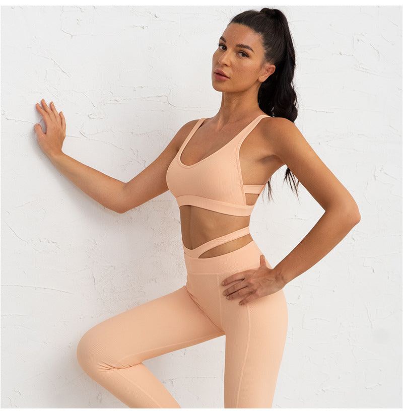 Tight Breathable Yoga Clothes Women Rib Beauty Back Exercise Underwear Breathable Skinny Yoga Pants Suit