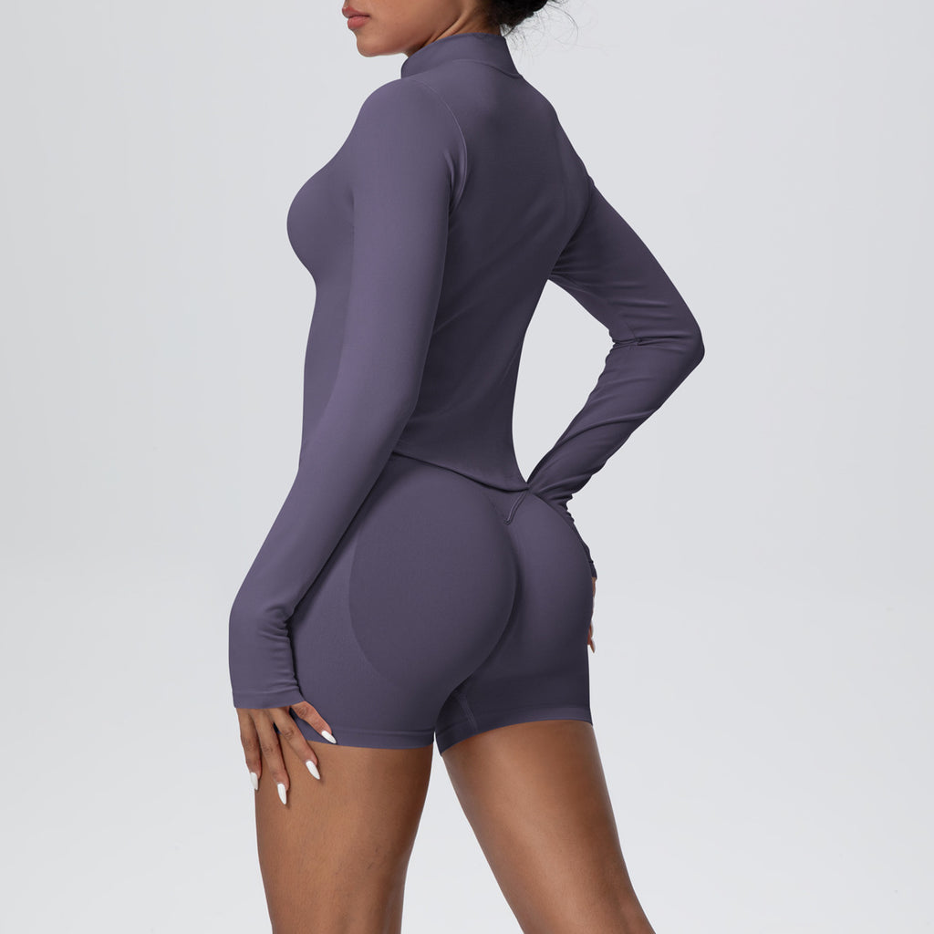 Ensemble trois pièces pour femme : veste de sport décontractée à manches longues en maille zippée, gilet et short, tenue de yoga et de fitness.