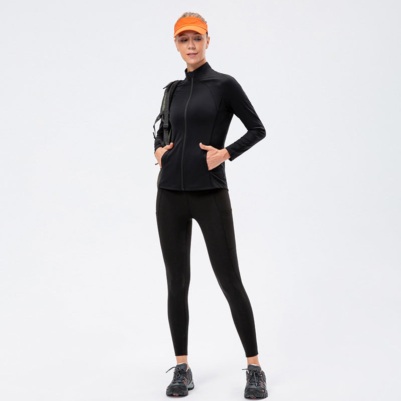 Women Autumn Winter Yoga Jacket Nylon Sportswear Tight Elastic Running Zipper Workout Clothes Long Sleeve
