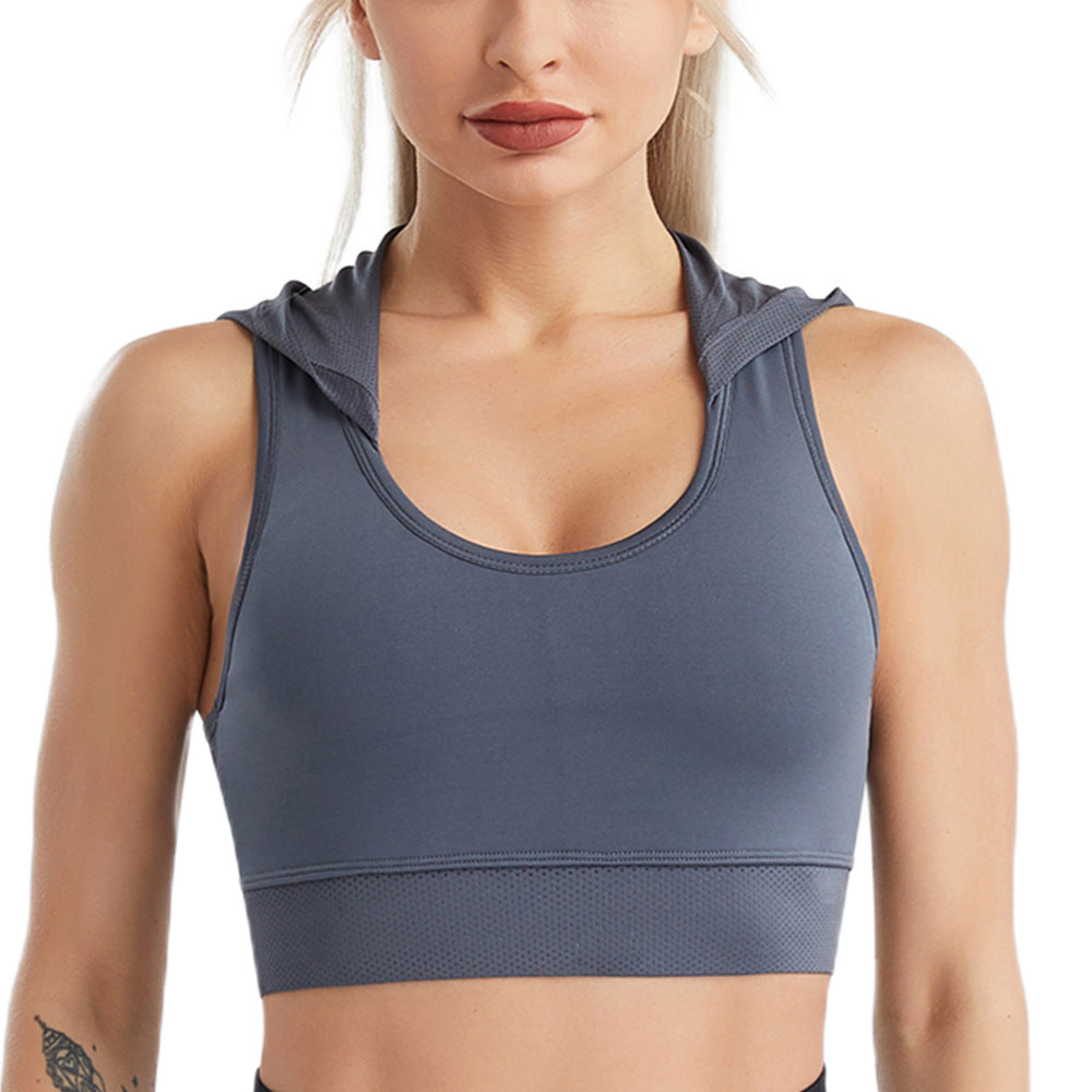 Hooded Yoga Clothes Women Quick Drying Nude Feel Workout Bra Shockproof Push up Running Exercise Vest
