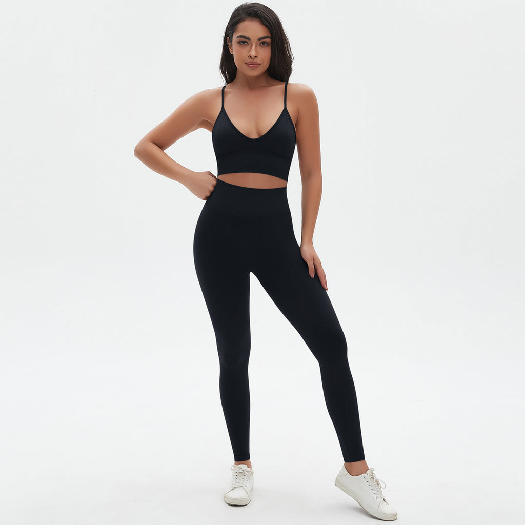 Spaghetti Strap Bra Trousers Suit-Black