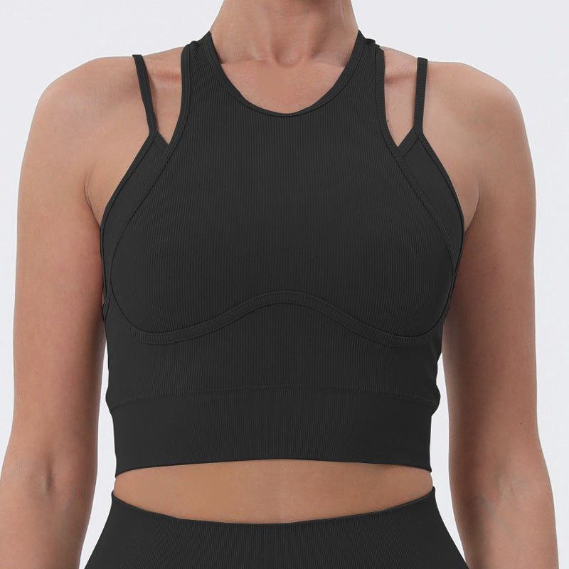 Soutien-gorge de yoga dos nu, sous-vêtements de sport pour femmes, vêtement d'extérieur, brassière de sport anti-choc, gilet de yoga professionnel pour l'entraînement.