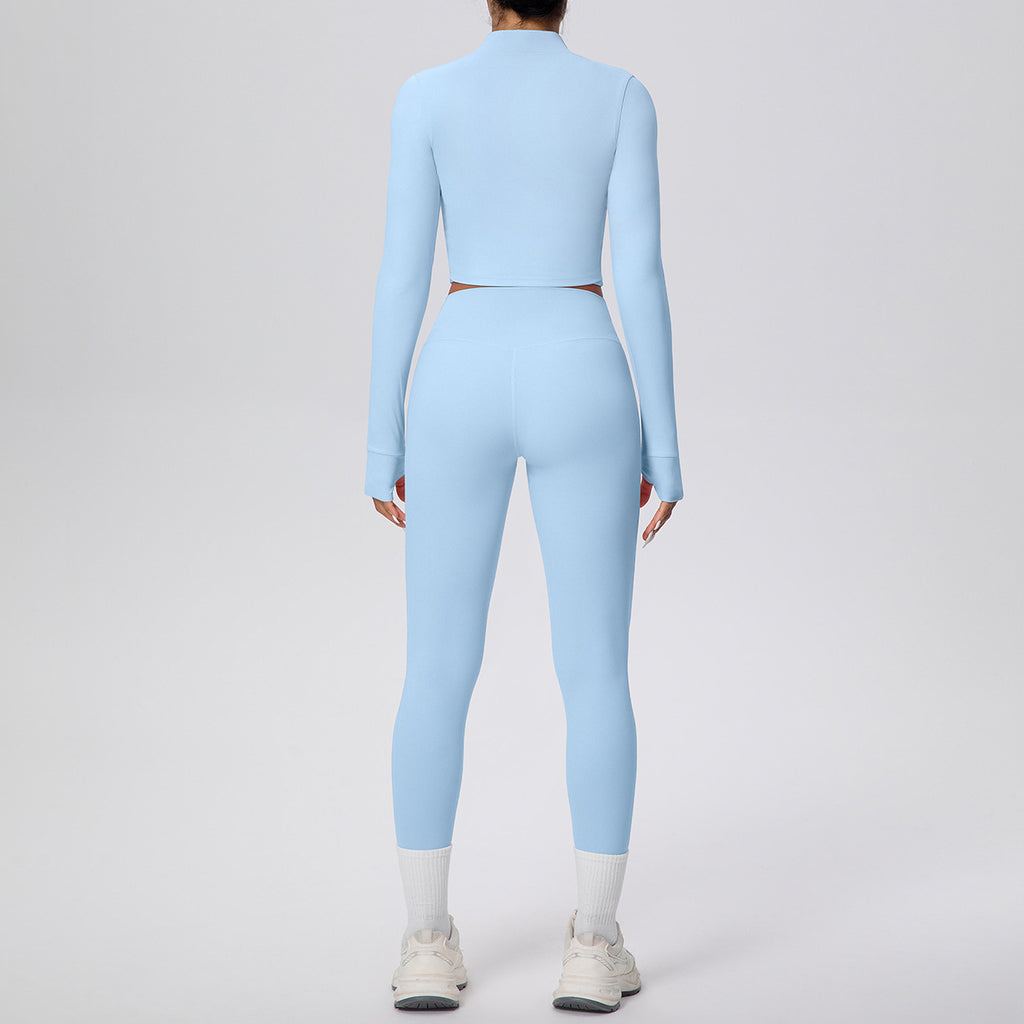 Tight High Waist Nude Feel Sports Thumb Hole Zip Long Sleeve Coat Yoga Clothes Fitness Hip Lifting Yoga Set