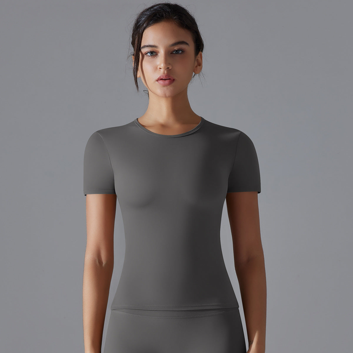 Spring Autumn Yoga Clothes Trend Sports Push Up Short Sleeve Solid Color Slim Stretch Fitness Vest Running Training Top Women