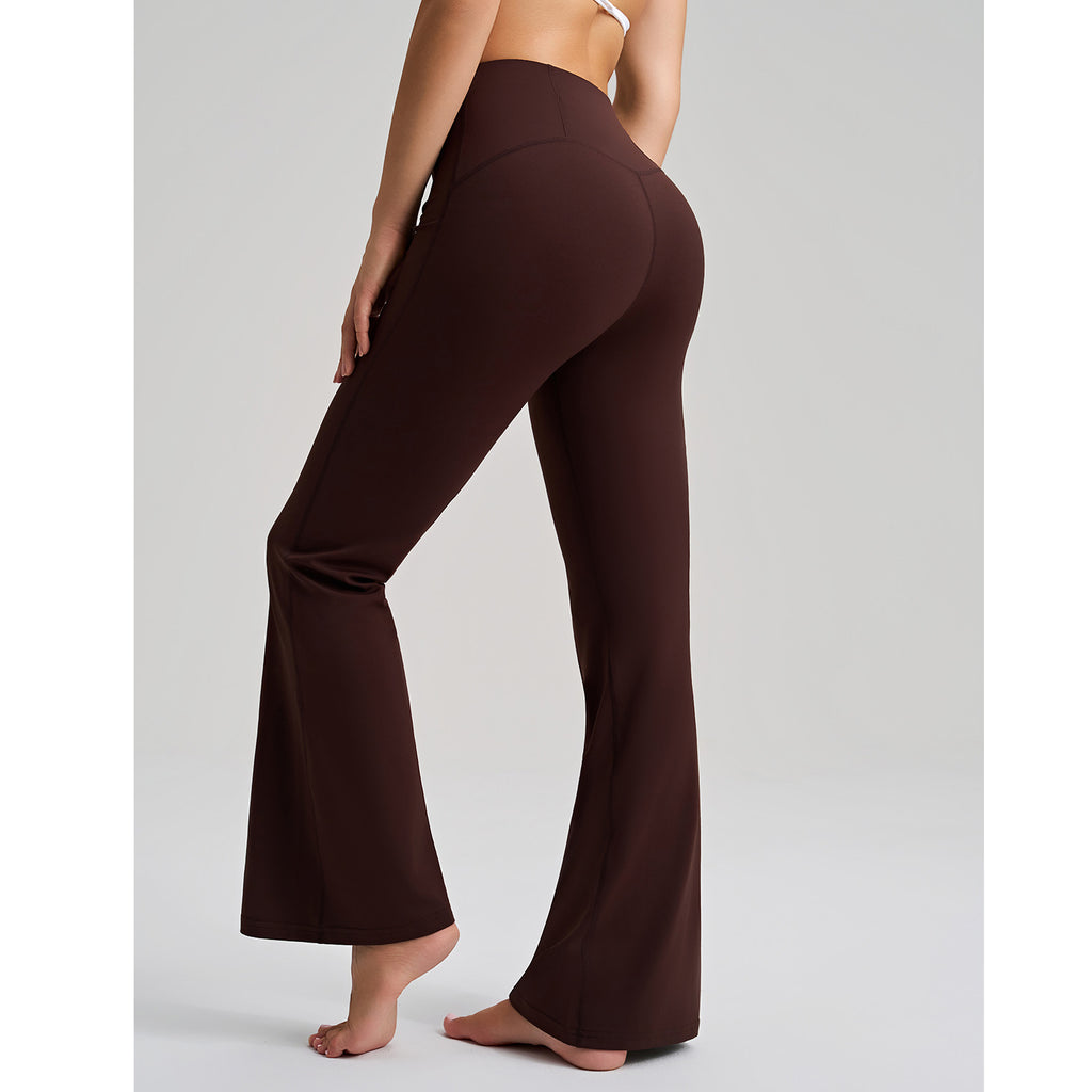 Trousers High Waist Yoga Pants Bell Bottom Pants Women Hip Raise Slimming Fitness Trousers Nude Feel Antibacterial Shaping Bootcut Trousers