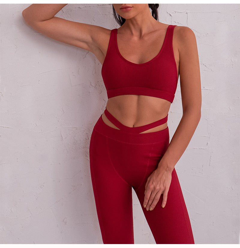 Tight Breathable Yoga Clothes Women Rib Beauty Back Exercise Underwear Breathable Skinny Yoga Pants Suit