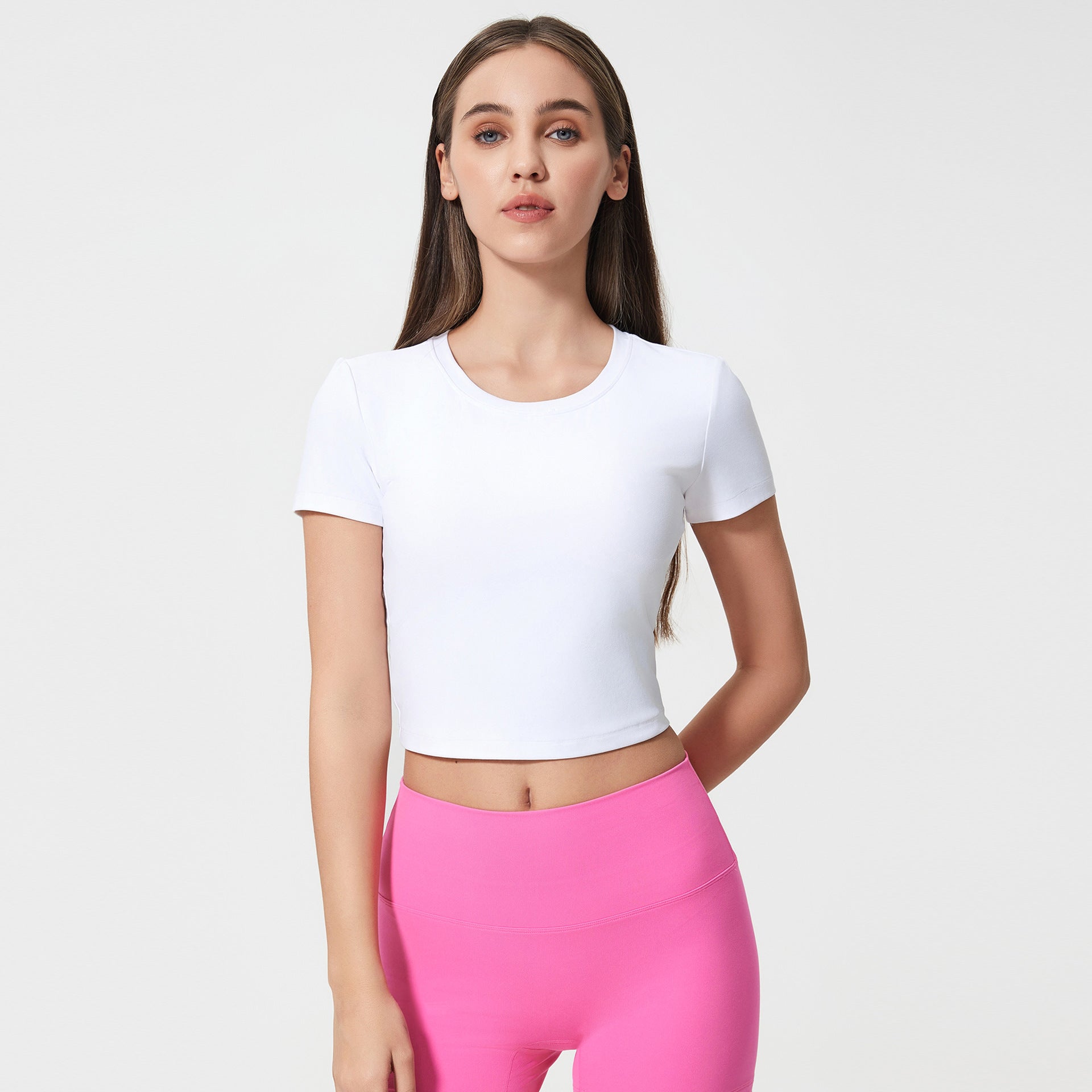 Yoga Clothes Short Sleeve Women Hollow Out Cutout out Beauty Back Drawstring Ruffle Breathable Outdoor Sports Fixed Cup Workout Top