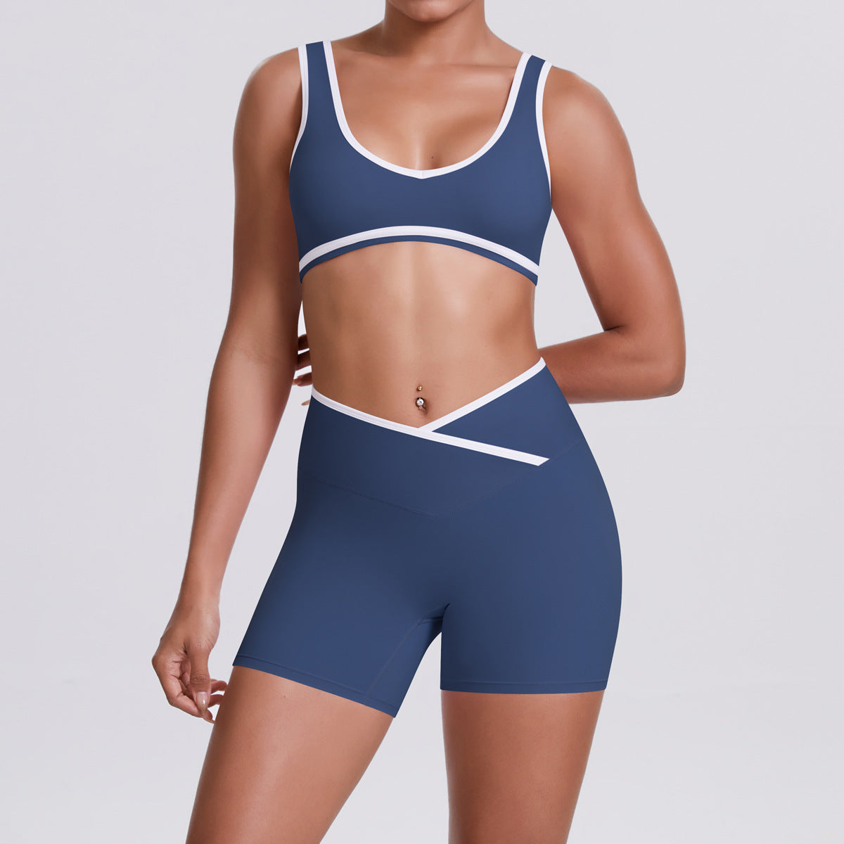 Soutien-gorge de sport couleur contrastée effet nude, pantalon de yoga skinny taille haute croisé, short de musculation pour femmes