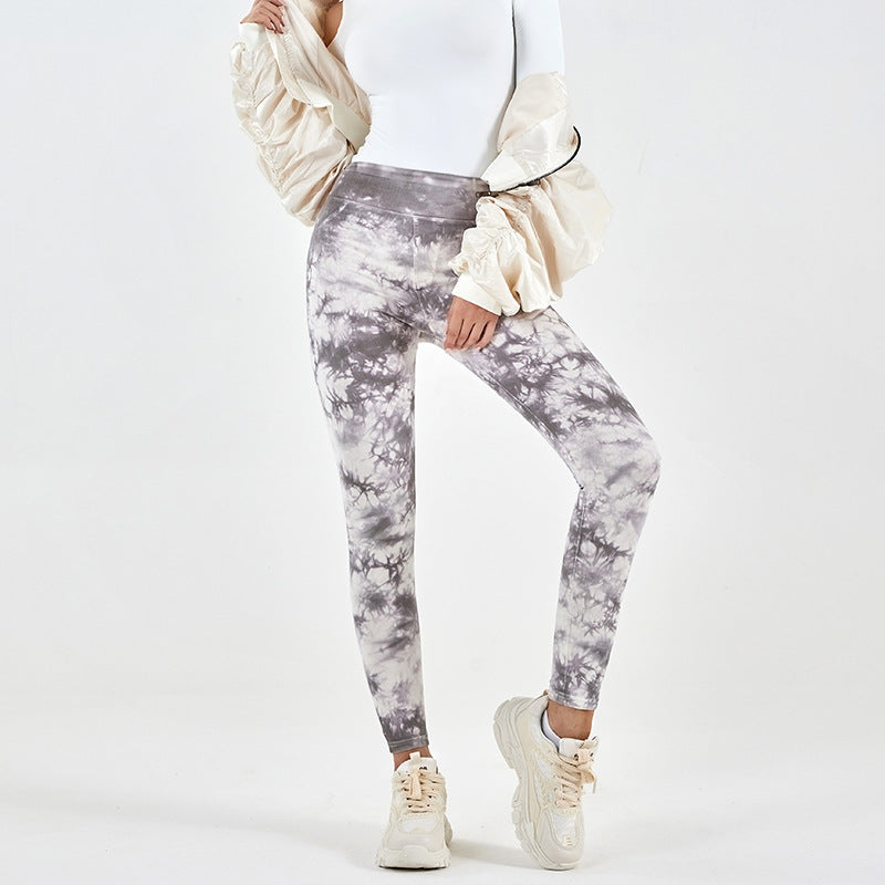 High Waist Tie Dye Denim Fitness Pants Women Stretchy Slim-Fit Hip Raise Skinny Yoga Sports Casual Pants