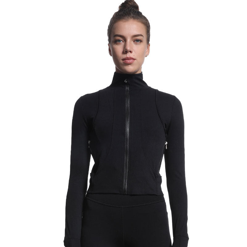 Tight Sweater Stand Collar Zipper Sports Jacket Coat Quick Drying Outfit Pocket Yoga Clothes for Women
