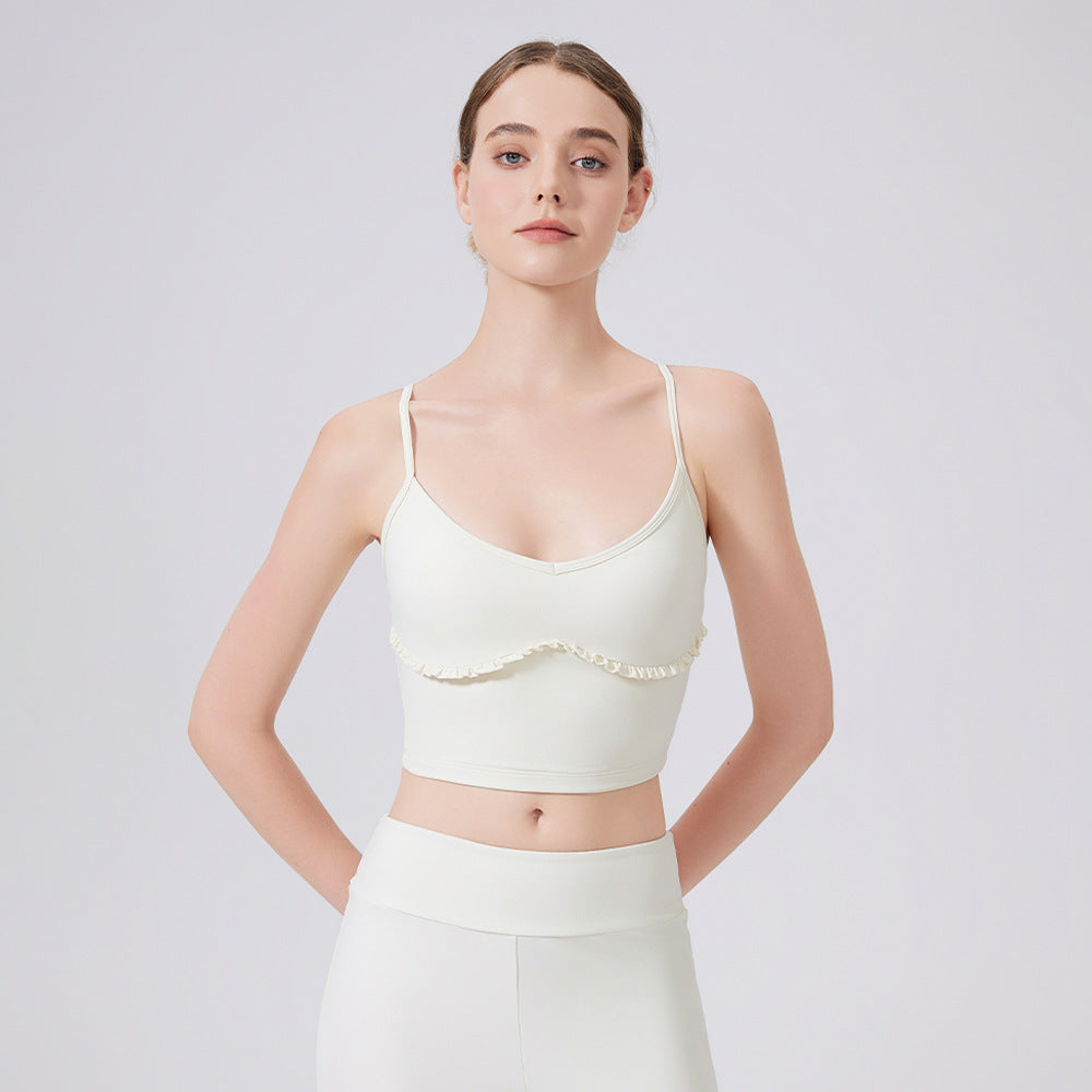 Cloud Sense Beauty Back Spaghetti Strap Lace Yoga Vest with Chest Pad Pilates Workout Bra Sports Underwear for Women