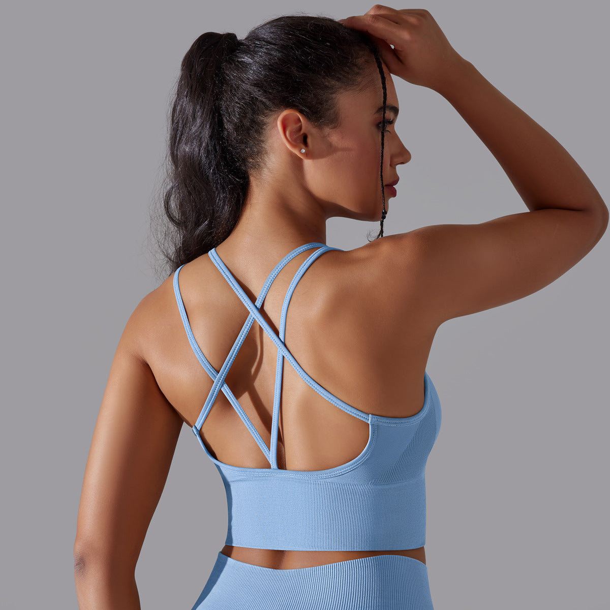 Sous-vêtements de sport dos croisés couleur unie, moulants, antichoc, push-up, gilet de yoga haute résistance pour femme