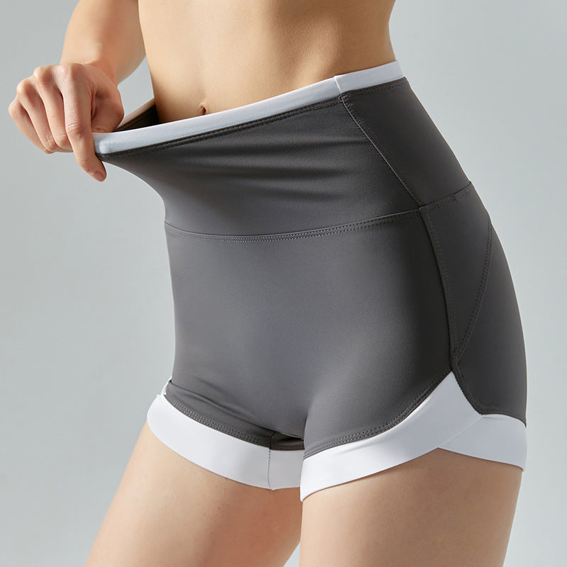 Summer Yoga Shorts Contrast Color High Waist Hip Lifting Belly Contracting Beautiful Hip Line Outdoor Workout Shorts Women