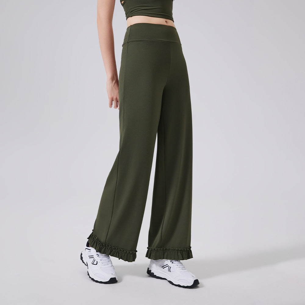 High Waist Belly Contracting Lace Sports Loose Casual Straight Trousers Women Running Thin Fitness Pants Cloud Sense Yoga Pants