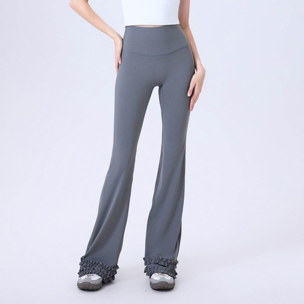 High Waist Lace Slim Flare Pants Trousers Slim Fit Yoga Pants Women Hip Lifting Running Workout Fitness Pants