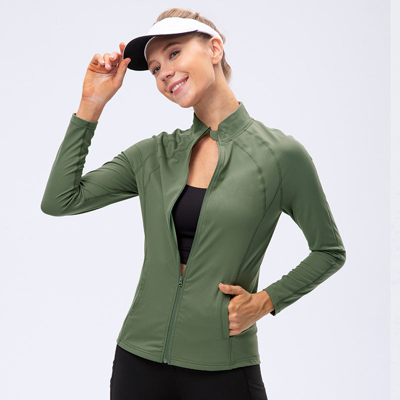 Women Autumn Winter Yoga Jacket Nylon Sportswear Tight Elastic Running Zipper Workout Clothes Long Sleeve