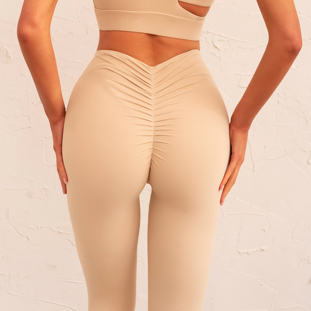 Sports Underwear Hollow Out Cutout Out Beauty Back Back Waist Pleated Yoga Pants Running Pilates Training Fitness Suit