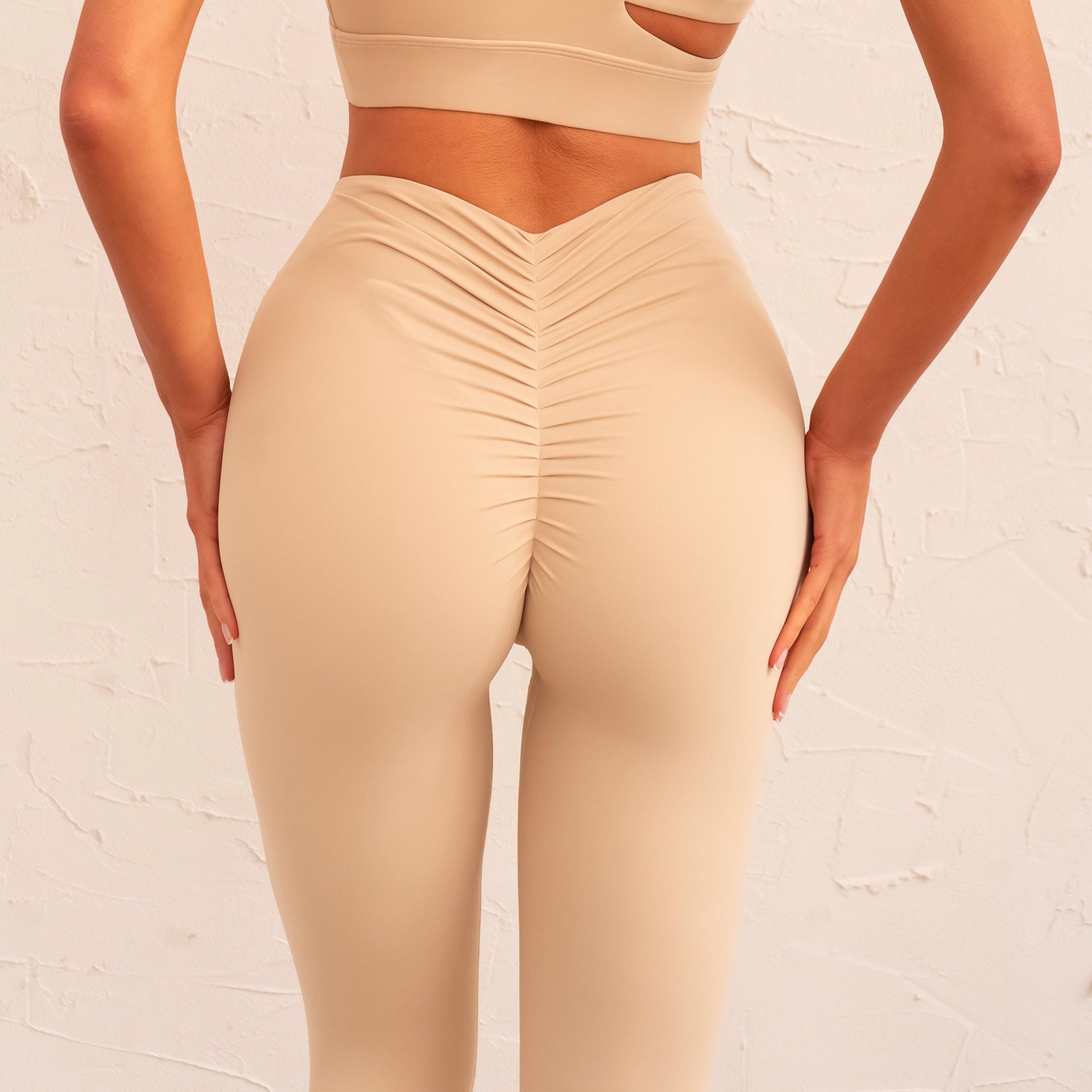Sports Underwear Hollow Out Cutout Out Beauty Back Back Waist Pleated Yoga Pants Running Pilates Training Fitness Suit