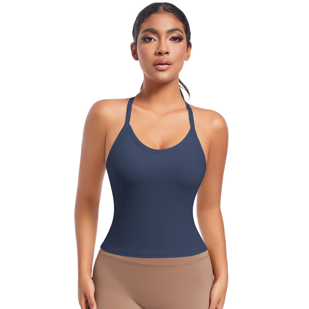 Ropa interior deportiva con tacto nude, sexy, agradable para la piel, sin costuras, con tirantes cruzados en la espalda, sujetador de yoga para correr y hacer ejercicio.