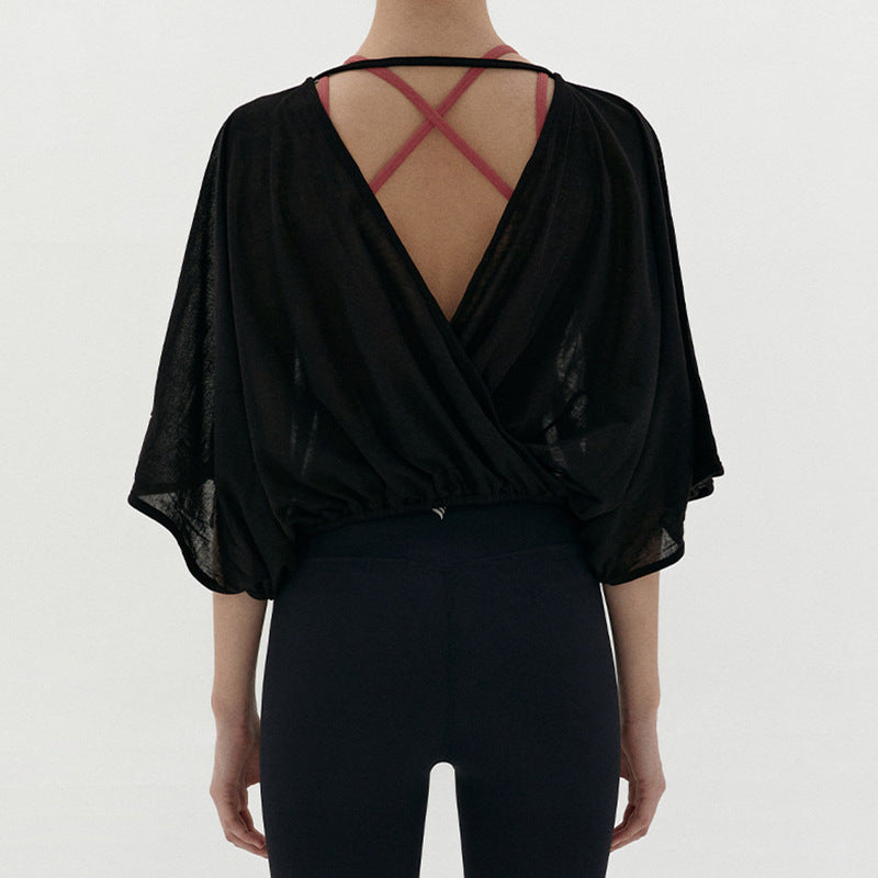 Sports Blouse Tencel Lightweight Breathable Running Sun Protection Clothing Summer Ice Silk Loose Short Backless Quick Drying Yoga Clothes