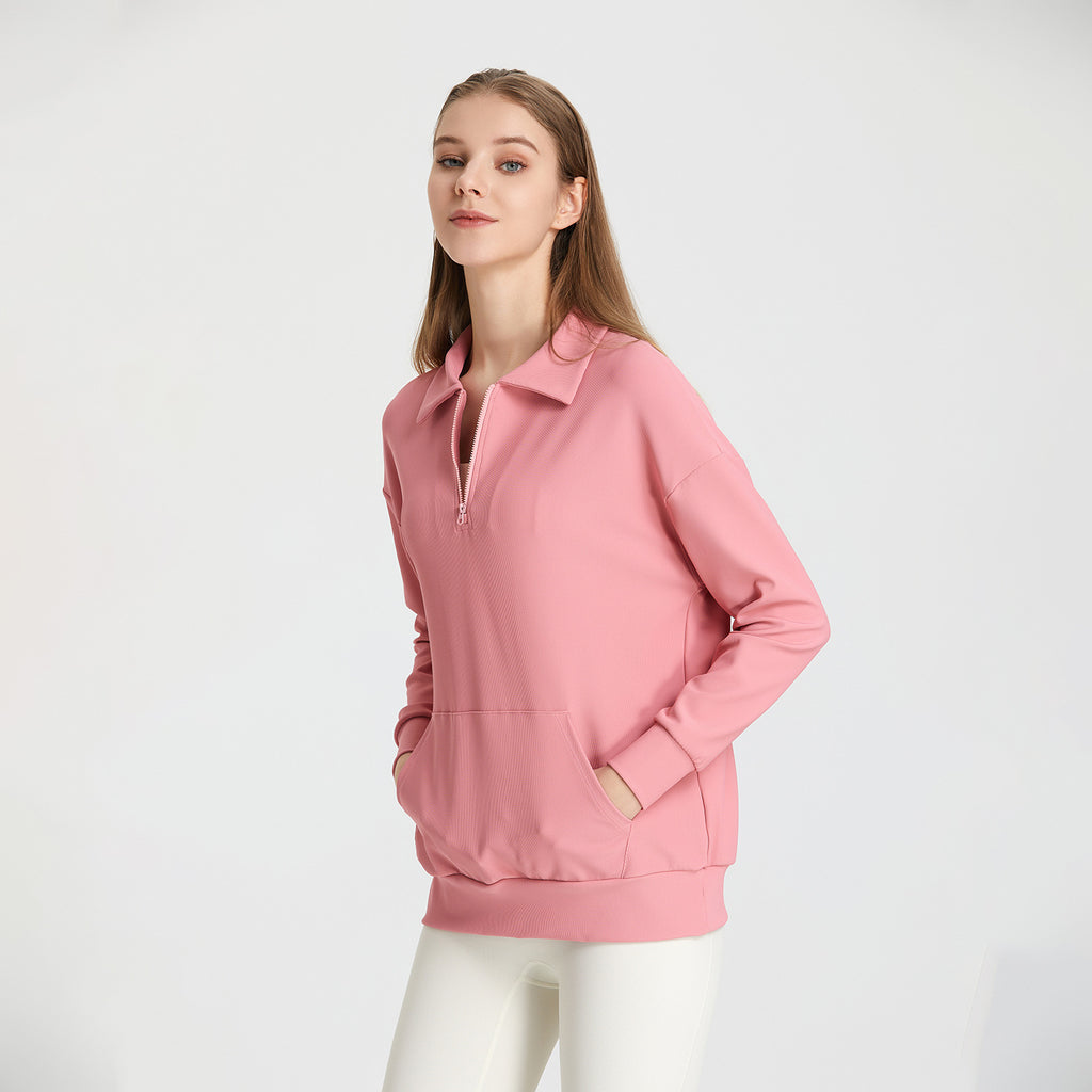 Pull de sport automne-hiver à col côtelé pour femme, fermeture éclair demi-hauteur, idéal pour le yoga, la course et l'entraînement, manches longues