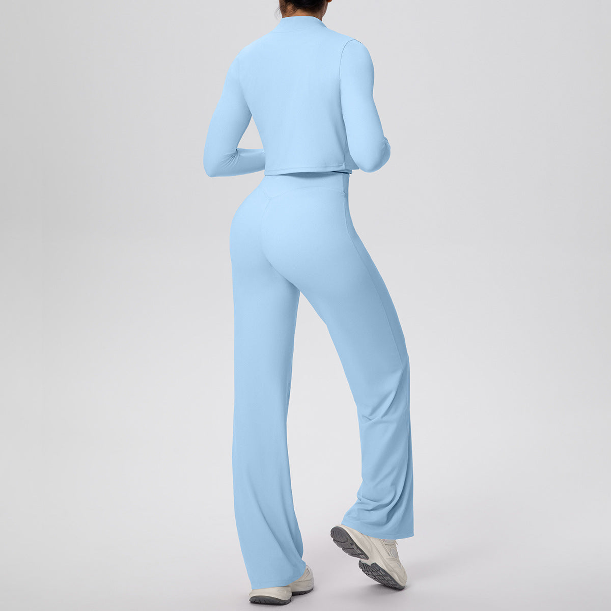 Solid Color Sports Zip Long Sleeve Coat Halterneck Vest Baggy Straight Trousers Workout Clothes Yoga Three Piece Suit