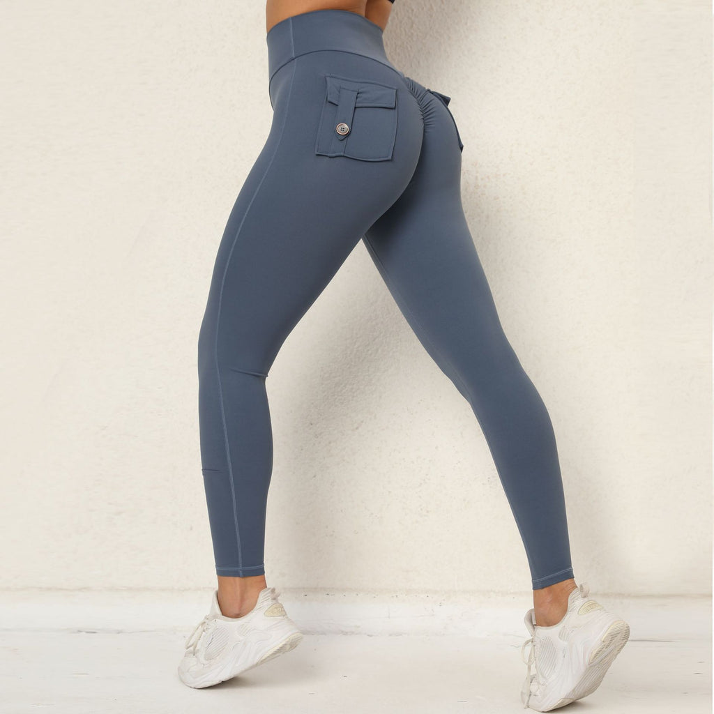 Peach Hip Workwear Tight Pocket Yoga Pants Women High Waist Stretch Hip Lift Button Quick Drying Running Fitness Pants Women
