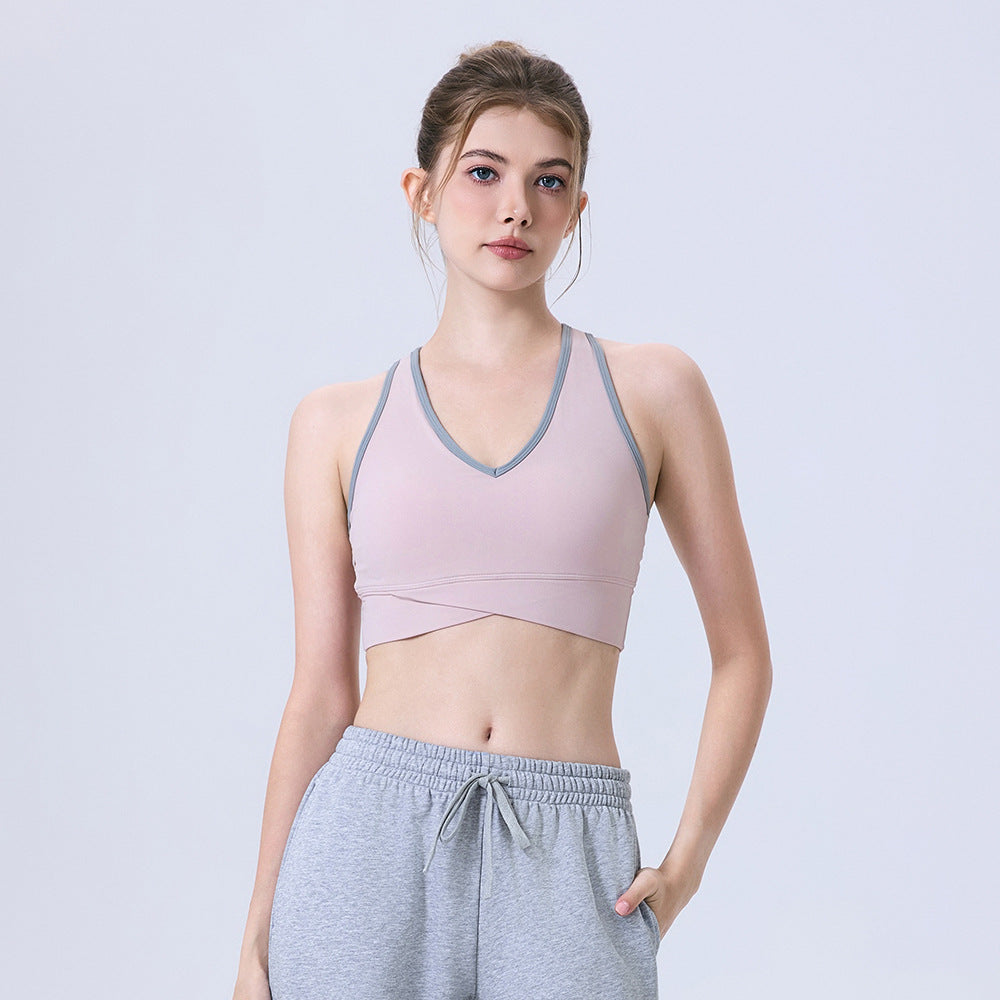 Color Matching I Shaped Yoga Vest Women Cross Hem Sports Underwear Underwear That Makes Your Back More Beautiful Workout Bra